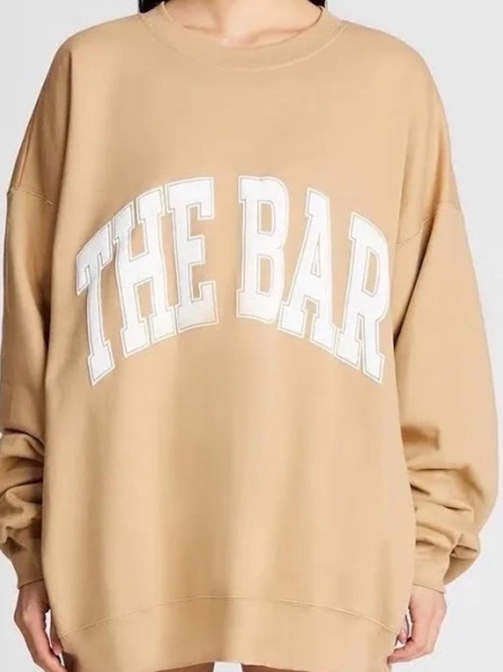 The Bar Oversized Crewneck Sweater in Tan with White Logo